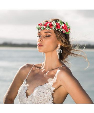 Frcolor Christmas Flower Crown with Berries | Bridal & Bridesmaid Headband Wreath | Wedding Hair Accessories for International Shipping - Buy Online on GoSupps.com