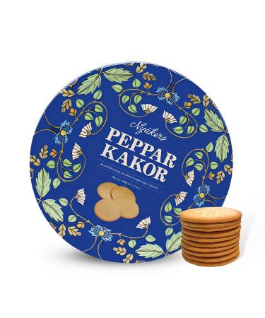 Nyakers Pepparkakor Swedish Ginger Snaps Cookies, Vegan Cookies, Dairy-Free Snacks, Gourmet Cookies, Food Gift for Holidays, Valentines Day, Thanksgiving - Packed in a Beautiful Tin - 14.11oz (Blue)
