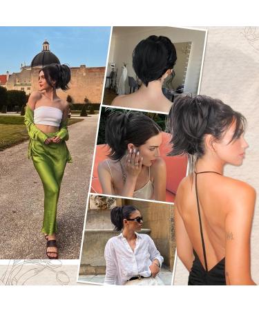 Barsdar Rades Brown Hair Extensions - Short Straight Ponytail Dutt Synthetic Scrunchy Hair Part for Women & Girls (20cm Dark Brown Mixed) - Buy Online on GoSupps.com