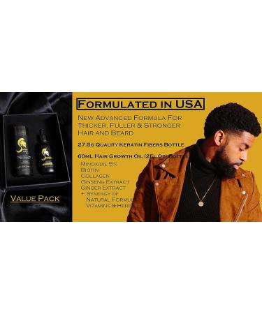 Hair Building Fibers + Hair Growth Oil with 5% Minoxidil Biotin Collagen - Hair Loss Treatment for Women & Men - Black - Buy Online on GoSupps.com