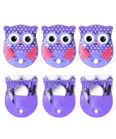 Spove Owl Design Manicure Set Nail Care Grooming Kits for Girls Teens Pack of 6 sets Purple