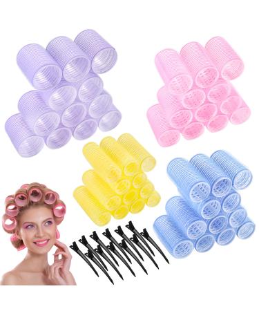 Self Grip Hair Rollers Set, 60 Pcs Jumbo Size Hair Curlers with Stainless Steel Duckbill Clip, 4 Size Hair Curlers Rollers for Long Medium Hair Salon Styling Dressing (large)