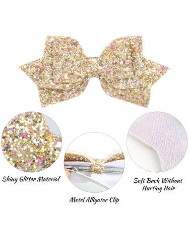 12 Large Glitter Hair Bows - 5 Inch Gold Sequins Clips for Girls, Teens, Women - Buy Online on GoSupps.com