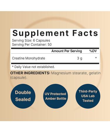 Creatine Monohydrate 3000mg Capsules - 300 Count Micronized | Unflavored Creatine Pills for Pre Workout & Muscle Support | Easily Absorbed & Swallowable (60 Servings) - Buy Online on GoSupps.com