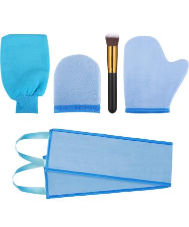 5 Pieces Self Tanning Mitt Applicator Kit, Includes Exfoliating Glove, Tanning Mitt, Mini Face Mitt, Back Lotion Applicator with Self Tanner Brush Large Flat Top Makeup Brush (Blue) - Buy Online on GoSupps.com