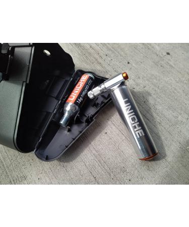 UNICHE Pro CO2 Inflator with Cartridge Storage Canister | Fits Presta and Schrader Valve | Bicycle CO2 Pump for Road and Mountain Bikes - Silver - Buy Online on GoSupps.com
