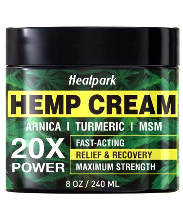 Natural Hemp Cream 8 fl oz - Maximum Strength - Arnica MSM Turmeric Emu Oil Menthol Aloe - Muscle Joint Nack Shoulder Back Low Back Knee Foot