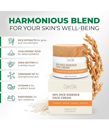 Organic Rice Cream for Face - Ceramide Moisturizing Cream with Hyaluronic Acid & Black Rice Extract - Vegan Facial Essence for Radiant Skin - Buy Online on GoSupps.com