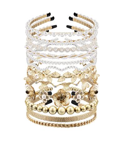 12 Pcs Pearls Headband Rhinestones Hairbands White Faux Pearl Bridal Headband Gold Alloy Flower Head Band Metallic Butterfly Hair Hoop Headband Wedding Hair Accessories for Women Girls 12 Styles - Buy Online on GoSupps.com