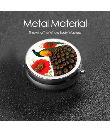 Peacock Red Flower Round Pill Box - 3 Compartment Travel Organizer for Easy Medication on the Go - Buy Online on GoSupps.com