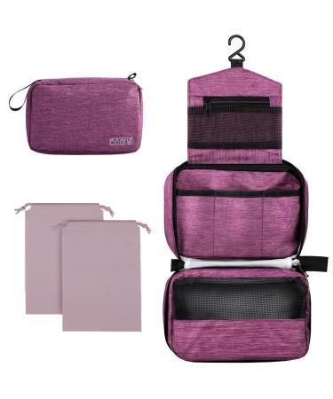 Cooja Wash Bag Hanging Toiletry Bag for Women Make up Travel Washbag with Hook & Handle 1 Makeup Toilet Bag + 2 Drawstring Bag Violet