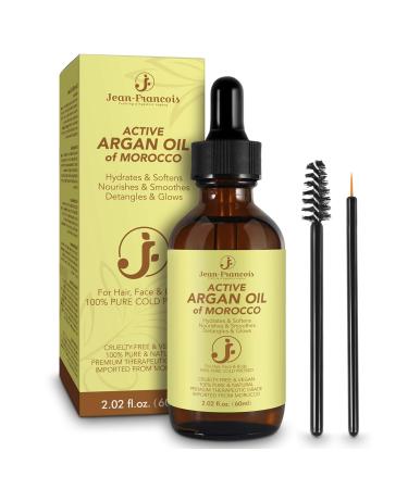 Organic Active Argan Oil of Morocco - Hydrates Nourishes Softens Detangles & Glows for Hair Face & Body - All Hair Types - 2 FL Oz