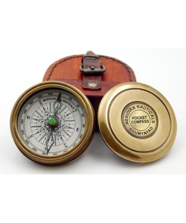 KHUMYAYAD Brass Pocket Compass Antique Brass Handmade Fully Functional with Leather Case - Buy Online on GoSupps.com