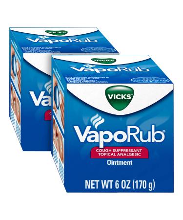 Vicks VapoRub Chest Rub Ointment Relief from Cough Cold Aches  Pains with Original Medicated Vicks Vapors Topical Cough Suppressant 6 OZ each (Pack of 2)
