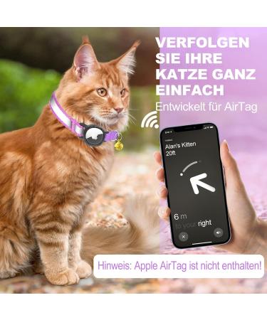 Waterproof Reflective Airtag Cat Collar - XS Purple (18-23cm) with Safety Lock for Kittens & Small Dogs - Buy Online on GoSupps.com