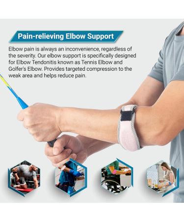 360 Relief Tennis & Golfers Elbow Support Brace - Adjustable Strap for Men & Women | Pain Relief for Tendonitis & Arthritis | Ideal for Basketball, Weightlifting | Single, Light Pink - Buy Online on GoSupps.com