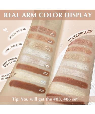 LSxia 2Pcs Highlighter & Contour Stick Makeup Kit - Water-proof, Long Lasting Illuminator & Bronzer Stick for Face Contouring - Buy Online on GoSupps.com