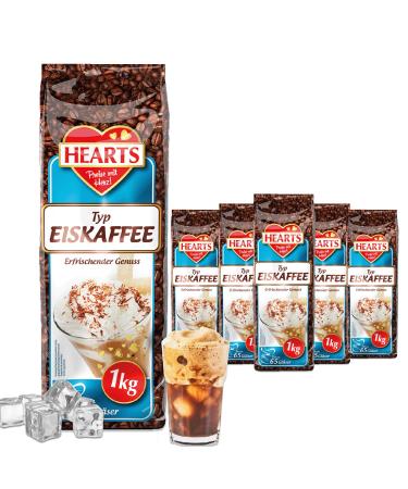 HEARTS Iced Coffee Powder 1kg Cans for Summer, Quick Preparation, Pack of 5, Enough for 325 Glasses, Ice Coffee, Summer Drink with Refreshing Pleasure