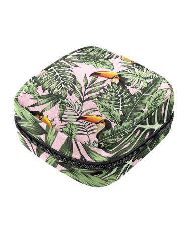Jungle palm monstera leaves bird tukan pattern sanitary napkin storage bag portable period pocket for women teen girls girls menstrual cup bag silent deposit holder color 7