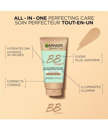 Garnier BB Creme Classic 50ml - All-in-One Skin Care with Hyaluronic Acid & Aloe Vera SPF 15 - Medium for All Skin Types - International Shipping Available - Buy Online on GoSupps.com