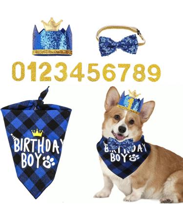 WLLHYF Dog Birthday Party Supplies Boy Dog Birthday Bandana Set with Cute Dog Bow Tie Dog Birthday Crown Hat with Numbers Small Medium Large Dogs(Blue) - Buy Online on GoSupps.com