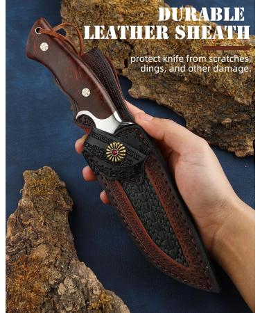 Omesio High-Quality Damask Hunting Knife | Japanese Style Damast Steel Survival Knife | Brown Outdoor Knife - Buy Online on GoSupps.com