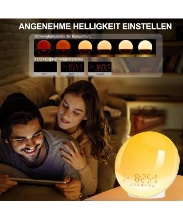 Buy Togaga Light Alarm Clock - Sunrise Sunset Simulation Dual Alarms 11 Colors & 7 Natural Sounds - Perfect Bedside Lamp for Adults - Buy Online on GoSupps.com
