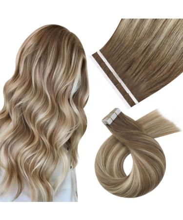 Moresoo invisible tape in extensions real hair light brown 55 cm tape extension chestnut brown with gold blonde real hair extensions tape adhesive extensions brown 10 pieces #8/22 55 cm 1. #8/22/8