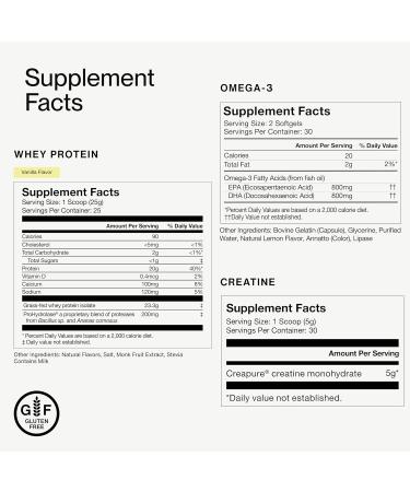 Momentous Three - Creatine Monohydrate Powder (30 Servings), Grass-Fed Whey Protein Powder (Vanilla) & Omega-3 Fish Oil 1600mg - Daily Essentials for Strength, Performance & Lean Muscle Recovery - Buy Online on GoSupps.com