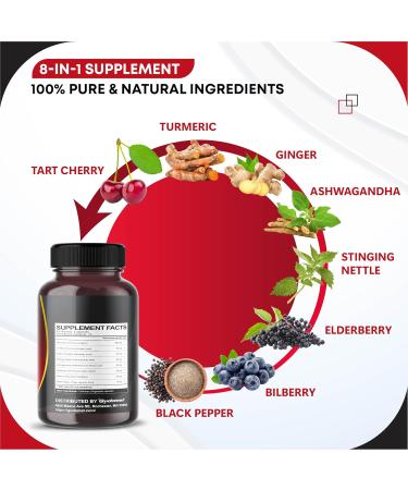 Tart Cherry Turmeric Ginger Stinging Ashwagandha Elderberry Bilberry Black Pepper -150 Capsules 150 count (pack of 1) - Buy Online on GoSupps.com