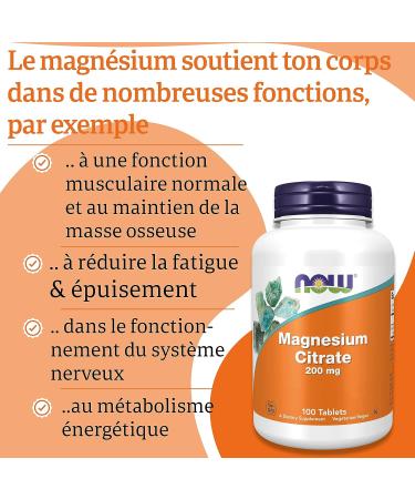 Now Foods Magnesium Citrate 200mg Magnesium 100 Vegan Tablets Lab Tested Vegetarian Gluten Free Soy Free Non-GMO - Buy Online on GoSupps.com