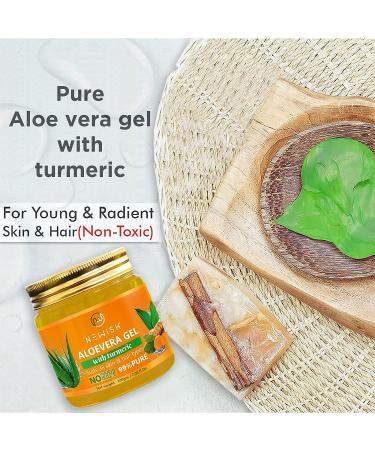 Organic Aloe Vera Gel with Turmeric - Daily Moisturizer for Face, Hair & Acne-prone Skin - Sunburn Relief - 6.76 Fl Oz - Buy Online on GoSupps.com