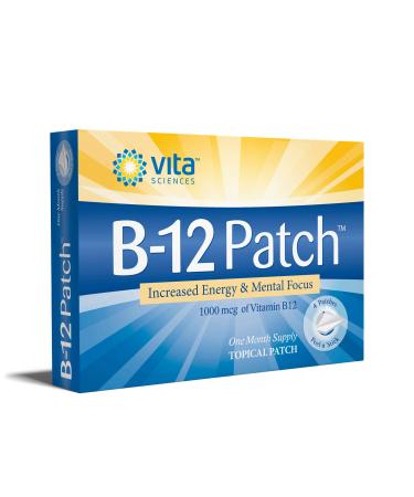 Vita Sciences Vitamin B12 Patch - Extra Strength Formula for Men and Women 1 Month Supply. Boost Energy Focus Memory & Metabolism