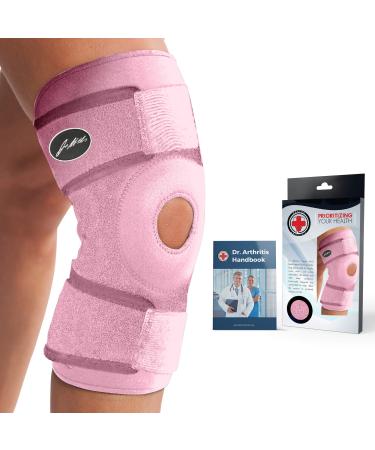 Doctor Developed Premium Copper Lined Knee Support Brace and Doctor Written Handbook - Guaranteed Relief & Support for Knee Injuries and Other Knee Conditions Pink