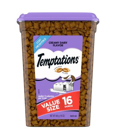 TEMPTATIONS Classic Crunchy and Soft Cat Treats, Creamy Dairy, Multiple Sizes 1 Pound (Pack of 1)