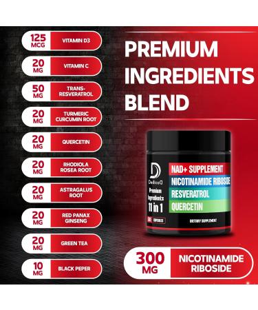 11in1 NAD Supplement with Nicotinamide Riboside, Quercetin, Resveratrol and 8 More - 2 Month Supply 60 Count (Pack of 1) - Buy Online on GoSupps.com