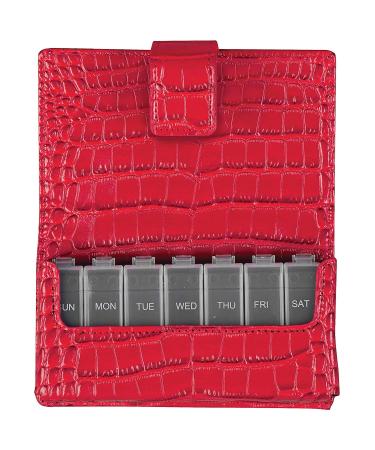 HealthSmart Weekly Pill Organizer Medicine Organizer Pill Box for 7 Days Medication Organizer with Days of the Week Red Crocodile
