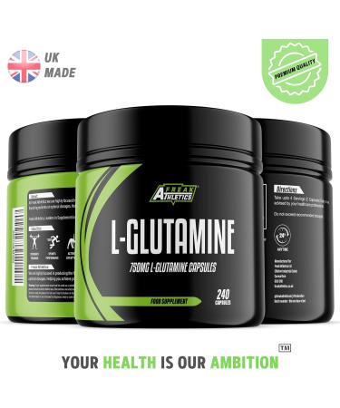 L-Glutamine 750mg Per Capsule - 1500mg Serving Size - High Strength Amino Acid for Muscle Performance & Recovery | 240 Capsules - Buy Online on GoSupps.com