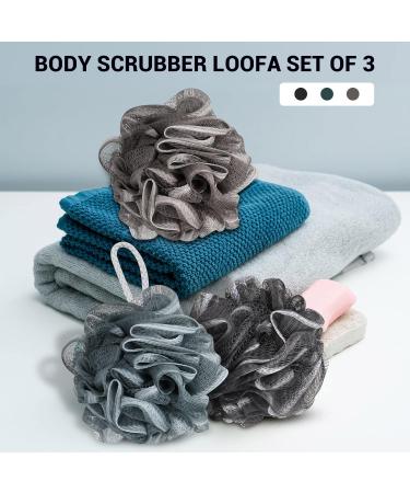 3-Piece Large Shower Puff Set - Soft Loofah Bath Sponge for Men - Exfoliating Body Wash Pouf Scrunchies - Buy Online on GoSupps.com