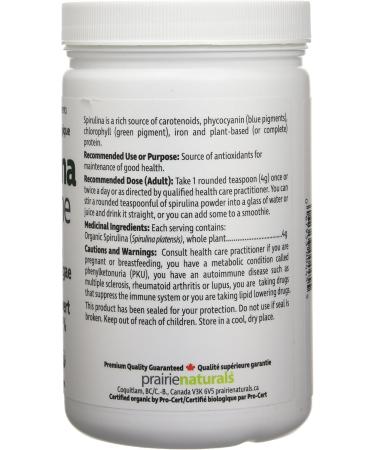 Prairie Naturals Organic Spirulina Blue Green Algae Powder - 400 Gram 400 g (Pack of 1) - Buy Online on GoSupps.com
