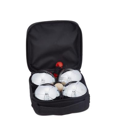 Relaxdays Boule 4 metal balls set with target ball & distance meter carrying bag boccia game silver/black