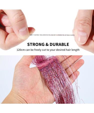 Sparkling Hair Tinsel Extensions Kit - 200 Strands Pink Glitter Hair Extensions 48 Inch - Heat Resistant Tinsel for Women and Girls - Buy Online on GoSupps.com