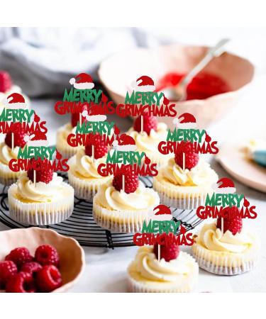 Rsstarxi 24 Pack Merry Grinchmas Cupcake Toppers Red Green Glitter Santa Hat Merry Christmas Cupcake Picks for Grinch Christmas Theme Xmas Holiday Kids Birthday Party Cake Decorations Supplies - Buy Online on GoSupps.com