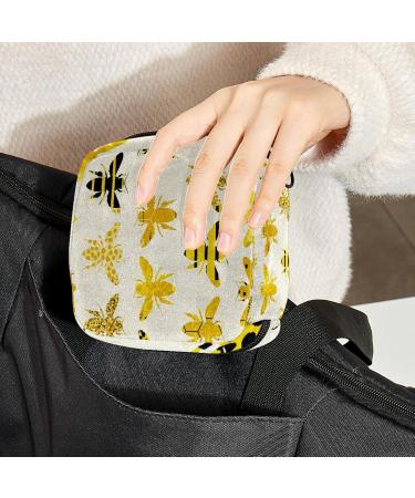 Stylish Menstruation Pad Bag with Zipper - Women's Golden Glitter Bee Napkin and Tampon Bag | Perfect for Women & Girls - Buy Online on GoSupps.com