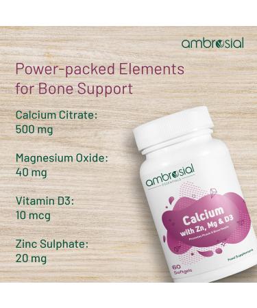 High Potency Calcium Magnesium Zinc & Vitamin D3 Supplement | 60 Softgels for Healthy Bones, Muscles & Teeth - Buy Online on GoSupps.com