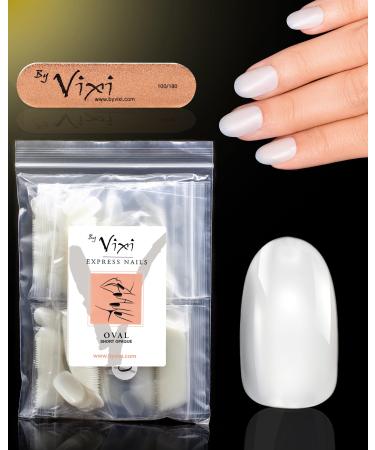 By Vixi 600 SHORT OVAL NAIL SET with PREP FILE 10 Sizes Opaque Express Full Cover False Fingernail Extensions for Salon Professionals & Home Use Oval Short