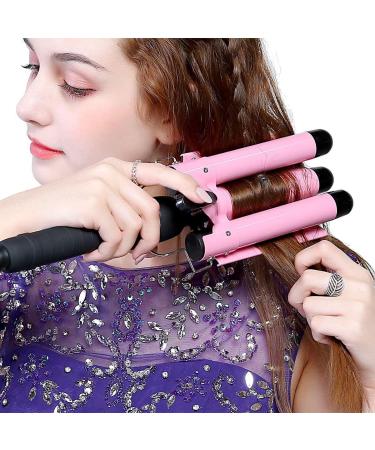Curling Iron 3 Barrel Dual Voltage Hair Crimper with LCD Temp Display-Temperature Adjustable Portable Hair Waver Heats Up Quickly Ceramic Tourmaline Triple Barrels (Pink) - Buy Online on GoSupps.com
