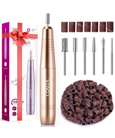 Nail Drill Adjustable Speed 20000RPM Electric Nail Files for Gel Acrylic Nature Nails Portable Manicure Pedicure Set with 6 Drill Bits 31 Sanding Bands E File Gifts for Beginner Girl Women Mum Corded light Gold