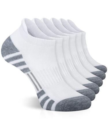 Airacker Ankle Athletic Running Socks Cushioned Breathable Low Cut Sports Tab Socks for Men and Women (6 Pairs) 9-12 White