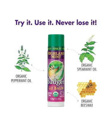 Badger Highland Mint Classic Lip Balm - 0.15oz Stick - Buy Online on GoSupps.com